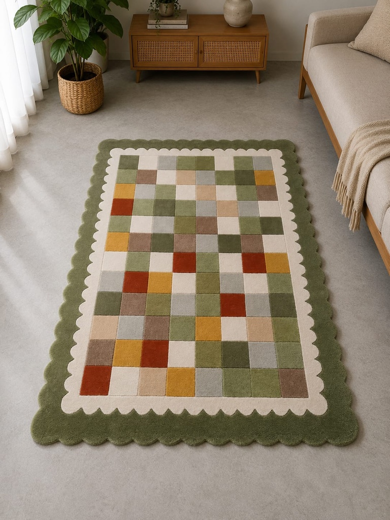 Hand-Tufted Rug (Sage Green, Cream, Mustard, Rust and Beige)